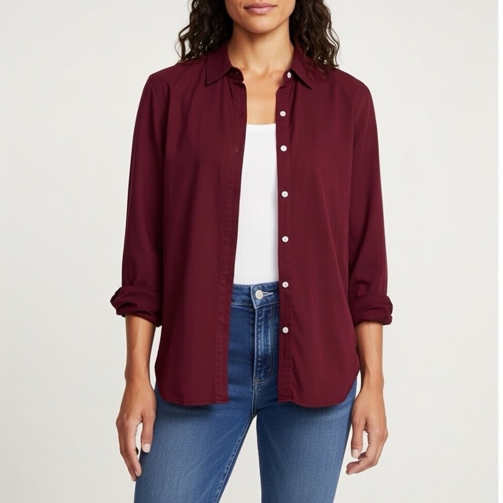 Maeve by Anthropologie Burgundy Button-Down Shirt Size XS - Classic Relaxed Fit
